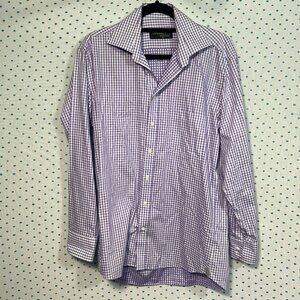 Lipson Nucare Purple & White Checkered Long Sleeve Dress Shirt